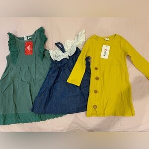 PatPat Kids Dress Trio in Mustard, Teal, and Navy